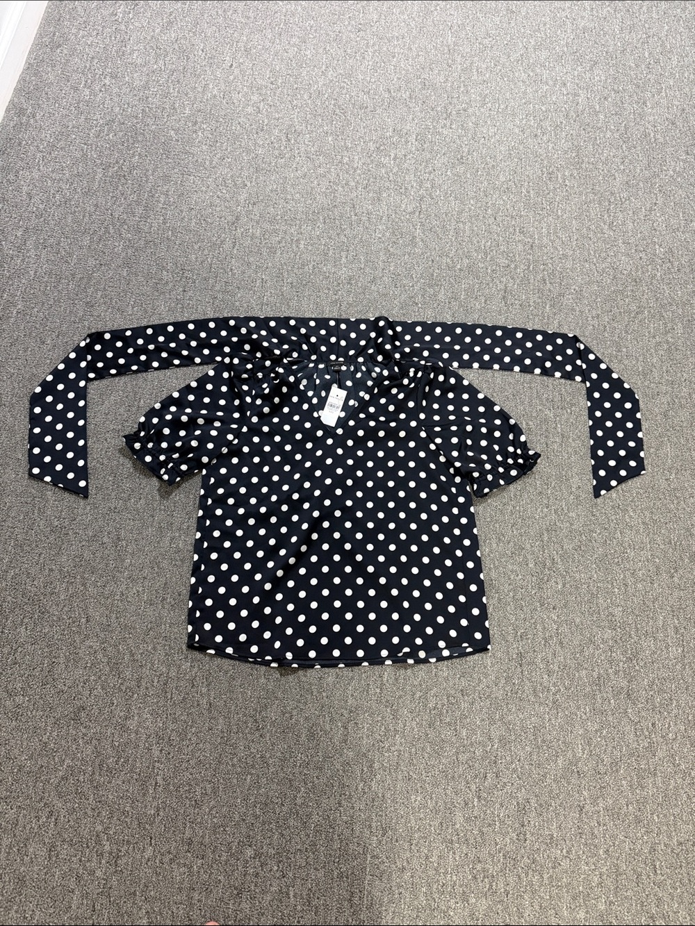 Ann Taylor Navy White Polka Dot Tie-Detail Blouse